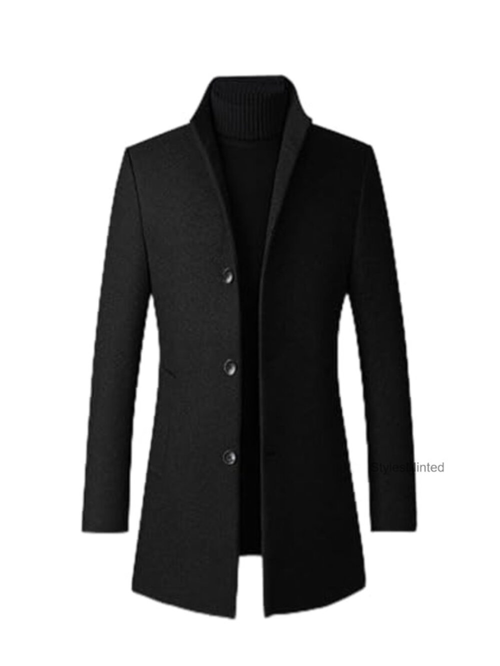 Men's Wool Blend Trench Coat Stand Collar Slim Fit Overcoat Business Work